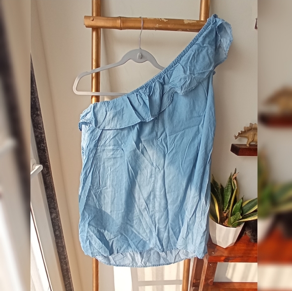 ❤️❤️❤️ One Shoulder Soft Light Denim Top - Picture 5 of 8